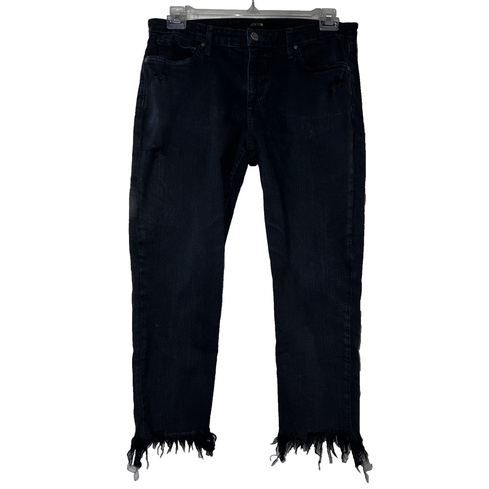 JOES JEANS Black Distressed Frayed Hem Straight Leg Jeans Womens Size 28